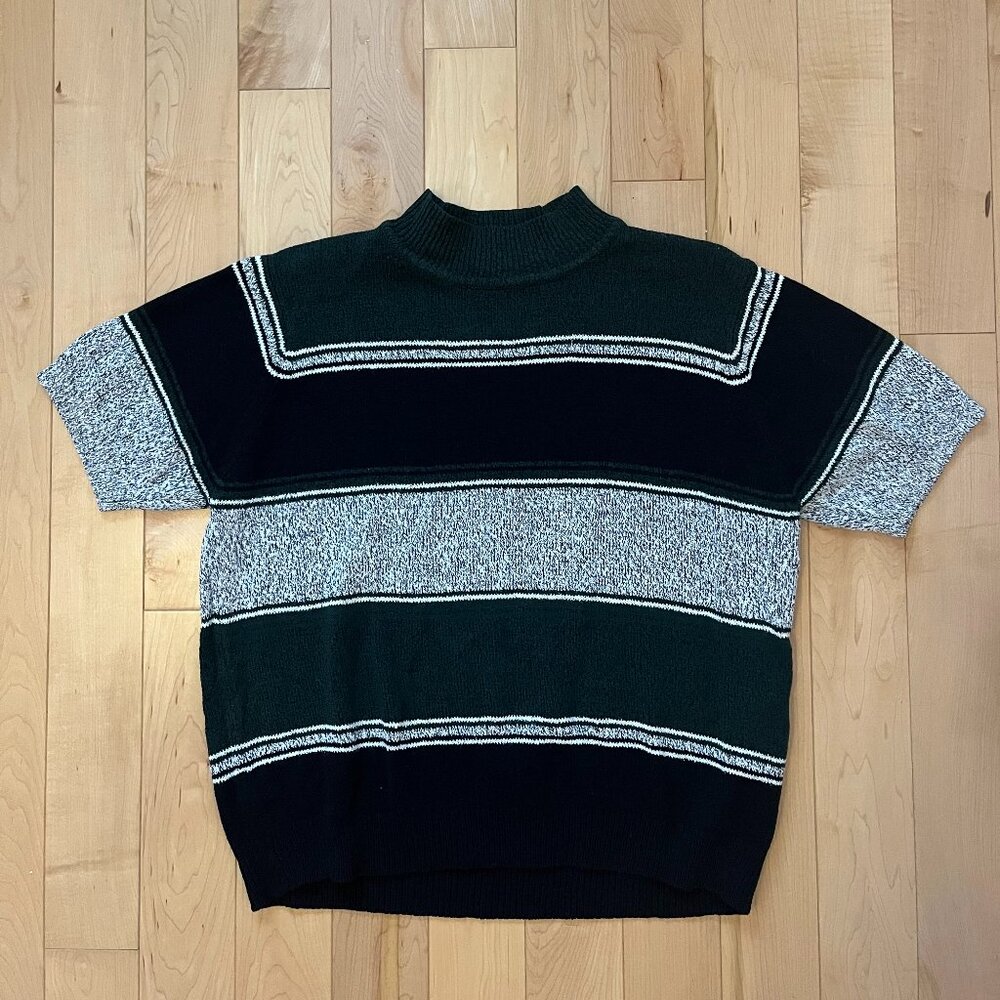 striped mock neck sweater